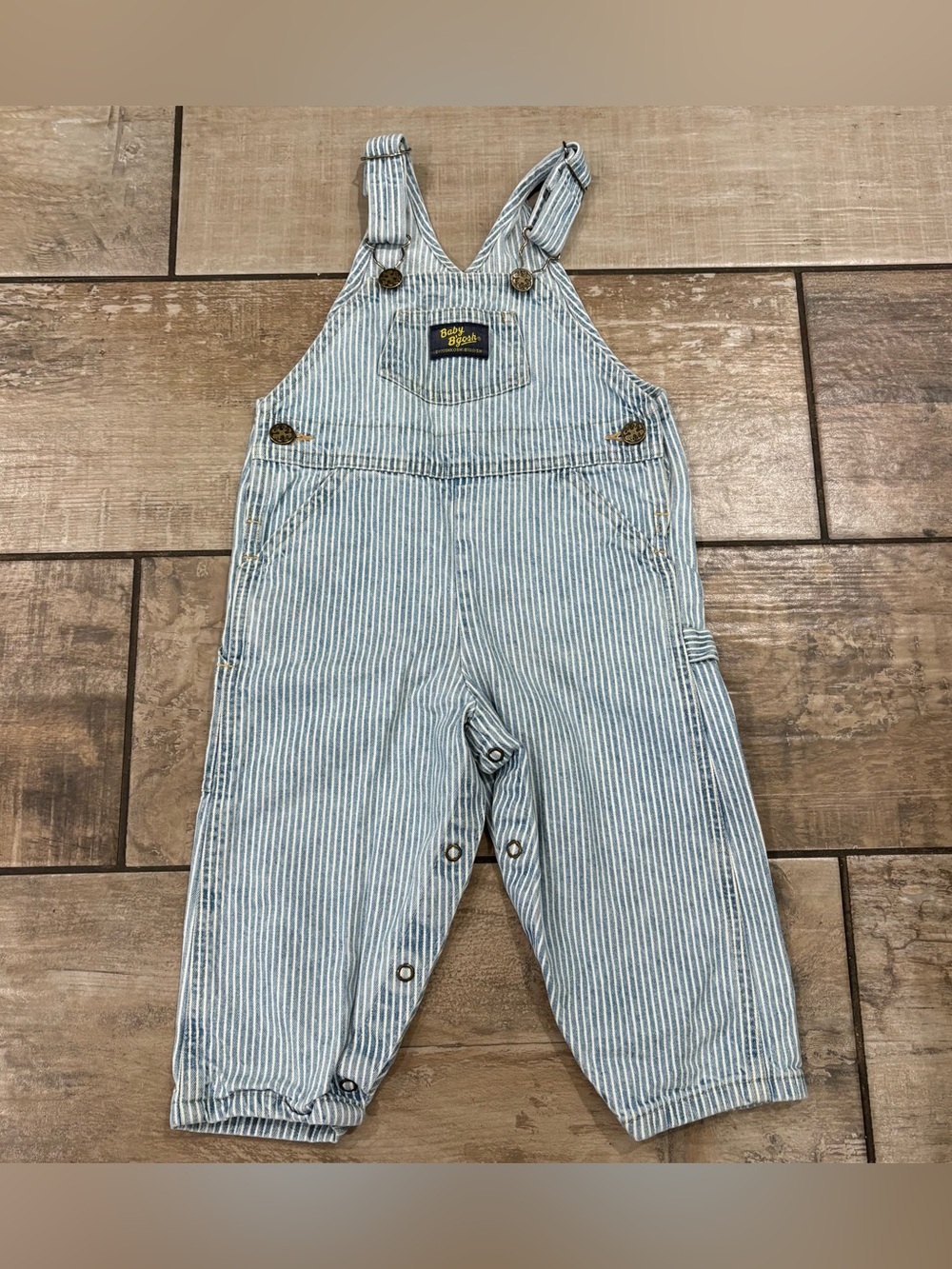 Vintage OshKosh B'gosh Classic Blue & White Hickory Stripe Denim Overalls 24M